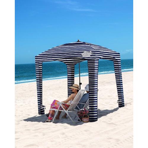 Beach Cabanas for Sand, Portable Beach Canopy with Sandbags for Family | 6' x 6'- 8' x 8'Size, 3-6 Person, Detachable Side Wall, UPF 50 , Wind-Resistant, Storage Pockets, Easy Set Up, Roof Vent