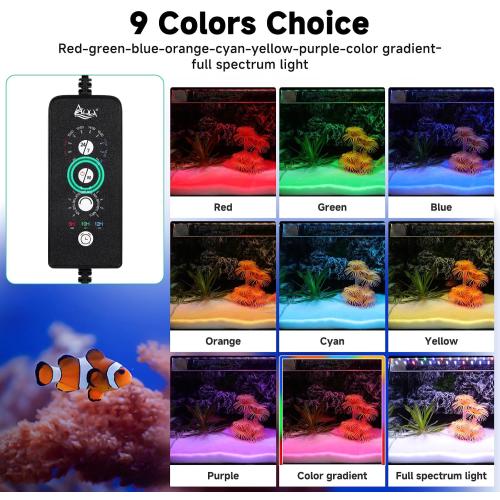 AQQA LED Aquarium Light, 24/7 Mode IP68 Waterproof Extendable Bracket Fish Tank Light, DIY Mode Full Spectrum Aquarium Plant Light, Adjustable Timer/Brightness Memory Function for 24-32 Inch Fish Tank