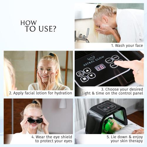 Black 7 Color LED Light Machine Face Mask - Esthetician Supplies, Home Beauty Machine For Skin Care - Face Mask Skin Care - LED Mask For Facial Care - Black, Spa, Home Salon