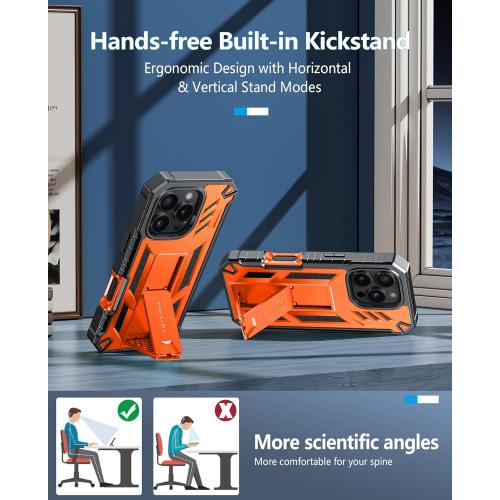 FNTCASE for iPhone 16 Pro-Max Case: Military Grade Drop Proof Protection Mobile Cover with Kickstand | Matte Textured Rugged Shockproof TPU | Protective Sturdy Phone Case - 6.9 inch Orange