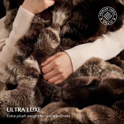 EverGrace Ultra Soft Luxury Fluffy Faux Rabbit Fur Throw Blanket, Thick Warm Bubble Throw for Bed, Cozy Plush Reversible Blankets for Couch, Chair, Sofa, Mocha Brown, 50x60 Inches