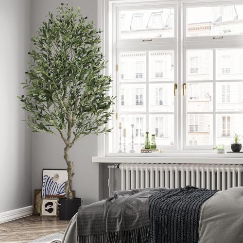 VIAGDO Artificial Olive Tree 6.2ft Tall Fake Potted Olive Silk Tree with Planter Large Faux Olive Branches and Fruits Artificial Tree for Home Office Living Room Decor Indoor, 1728 Leaves