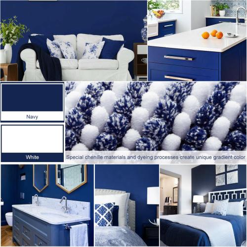 Bathroom Rugs and Mats Sets, 2 Piece Thick Absorbent Chenille Bath Mat Rug Set Non Slip, Soft Shaggy Bath Room Floor Mats for Bathroom, Machine Washable (20 x 32 Plus 16 x 24, Navy)