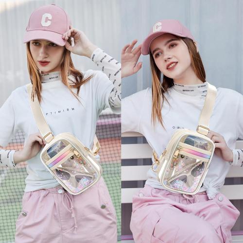 Clear Crossbody Bags for Women Girls Stadium Approved Sling Pack Bag Shoulder Belt Purses Kids Transparent Chest Backpack Daypack Small Waist for Sports,Beach,Events,Concerts,Beige