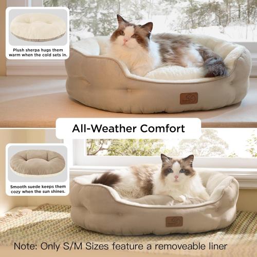 Bedsure Dog Beds for Small Dogs - Round Cat Beds for Indoor Cats, Washable Pet Bed for Puppy and Kitten with Slip-Resistant Bottom, 20 Inches, Camel