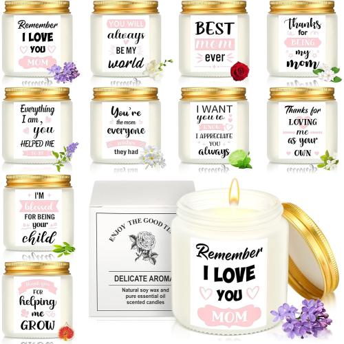 10 Pack Mom Candle Gifts Bulk Best Mom Ever Scented Wax Candles Remember I Love You Mom Appreciation Gifts from Daughter Son for Women Birthday Mother's Day, 10 Scents