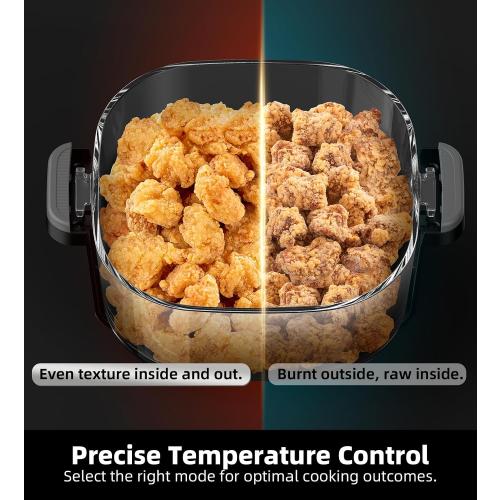 5-in-1 Portable Glass Air Fryer, 4QT & 6-Cup Glass Containers with Lids, Silicone Mat, 1500W Small Air Fryer, 90% Less Oil, Dishwasher/Freezer Safe for Single Servings, Family Meals