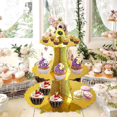 Soleebee 3-Tier Cupcake Stand, Cardboard Cupcake Tower, Dessert Cup Cake Stand Tower for Birthday Wedding Party Decoration, Cupcake Tier Stand 2 Set (Glitter Gold)