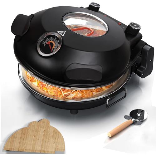 Countertop Pizza Oven Indoor, Pizza Oven 12 Inch Home Outdoor Portable Pizza Maker, 1200W Heats up to 800˚F Pizza Cooker with Viewing Window & Adjustable Temperature