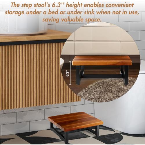 Wooden One Step Stool, Heavy Duty Step Stool for Adults & Kids, Supports up to 500lbs for Kitchen, Bathroom or Bedside Use (Acacia Wood)