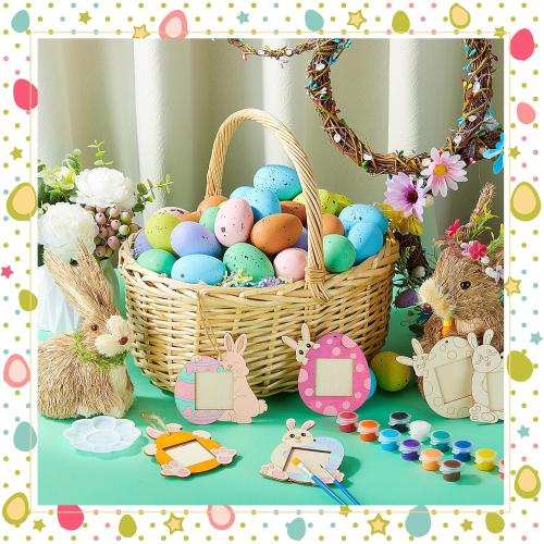 Wenqik 12 Set Easter Picture Frame Craft Kit, Egg Bunny DIY Wood Photo Frames with 12 Paint Colors, 2 Brushes, Palette & Hanging Rope, Spring Easter Crafts Party Favors