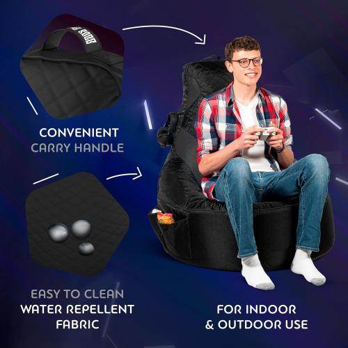 Throne Boss Gaming Bean Bag Chair for Adults with High Back – Large Floor Gaming Chair, Easy to Clean Oxford 420D Fabric, Large Side Pockets, Headphone Hanger – COVER ONLY Add 350 Liters Beans (Black)