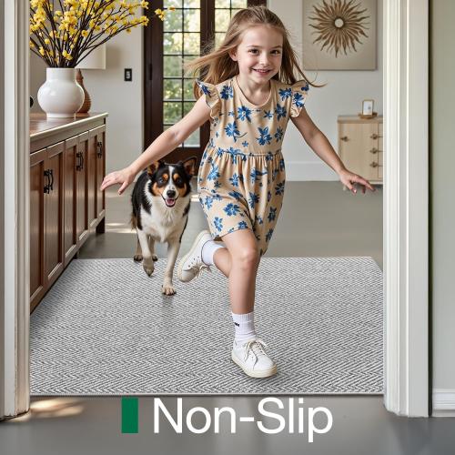 LUMI Ultra Thin Indoor Door Mat for Entrance 48x72, Non Slip Entryway Mat, Low Profile Doormat, Unique Herringbone Design Carpet for Inside, Patio, Porch, Gray