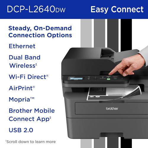 Brother DCP-L2640DW Wireless Compact Monochrome Multi-Function Laser Printer with Copy and Scan, Duplex, Mobile, Black & White | Includes Refresh Subscription Trial(1), Works with Alexa