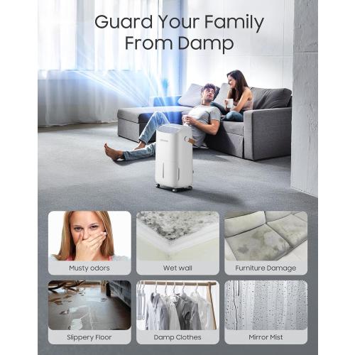 Size 45 pint Dehumidifier for Basement,Home,Bathroom,Bedroom 45 pint/Day 4500 Sq ft Dehumidifiers with Drain Hose,Most Efficient Energy Star 2025,Intelligent Humidity Control,3 Modes,24H Timer (45 Pint)