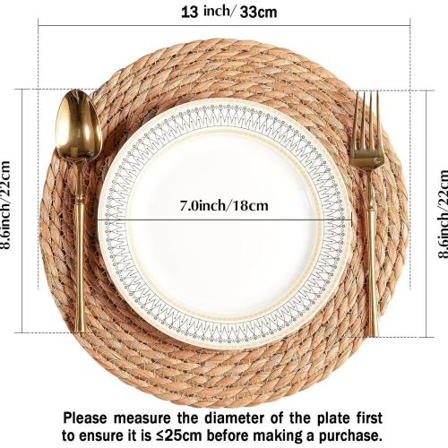 Handmade Heat Resistant Round Woven Placemats Set of 13 Wicker Boho No Chemical Natural Water Hyacinth Place Mats, Farmhouse Table Mats for Kitchen Dining Table,Home Decorations,Wedding