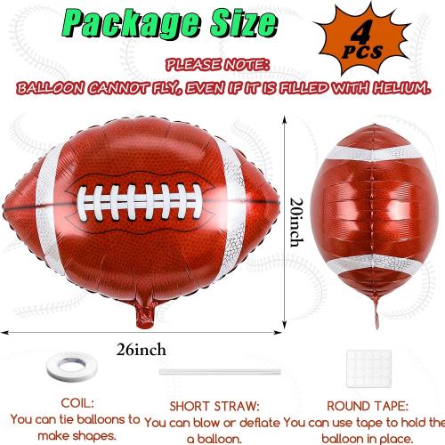 Rugby-Balloons Football-Balloon 4Pcs 26 inch Football Foil Balloons Sports Party Decor Game Day Birthday School Win Tailgate and Team Celebration Supply