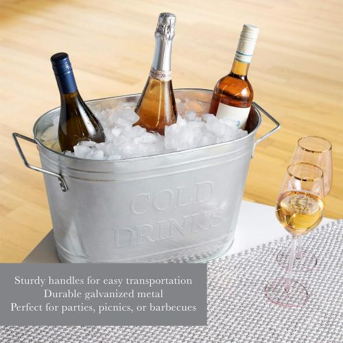 Twine Insulated Drink Galvanized Bucket, Beer and Beverage Tub, Metal Bucket, Ice Buckets for Parties, Holds 5.35 Gallons, Silver