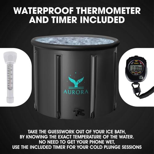 Aurora XL Ice Bath - Up to 6'7, Heavy Duty, Inflatable, Portable, Black, Cold Plunge Tub with Thermometer & Timer