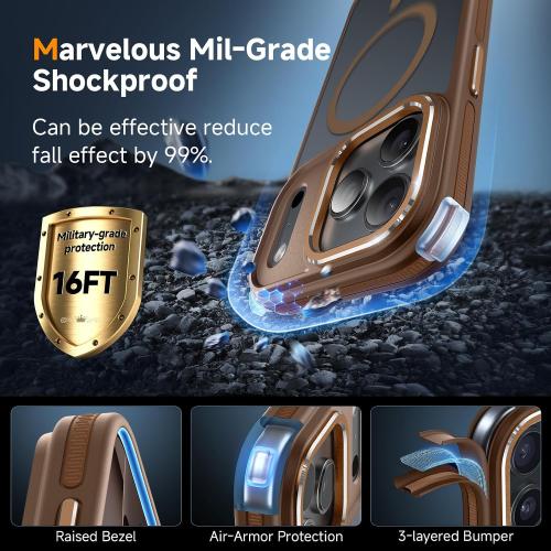 Magnetic 3 in 1 for iPhone 17 Pro Case, [Omni-Directional Protection] with 1x Screen Protector   1x Camera Cover, [Seamless Work with Magsafe] Shockproof Slim Thin Matte Case for iPhone 17 Pro Brown