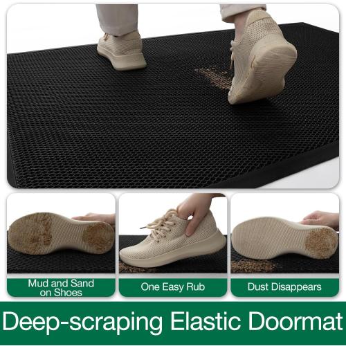 LUMI Front Door Mat for Outside Entrance 32''x47'', Heavy-Duty Dirt-Trapping Doormat with Durable Non-Slip Rubber Backing, Stain & Fade-Resistant Entry Mats, Black