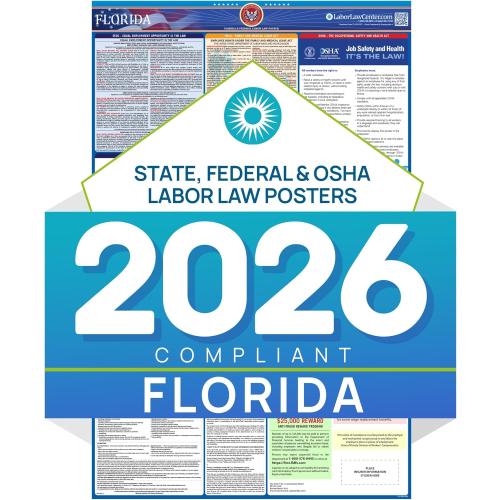 Florida 2026 Labor Law Poster – State & Federal Compliance – OSHA, EEOC, FMLA, Minimum Wage – Durable, Laminated & Waterproof Workplace Employment Poster – Made in USA – 26” x 39.5”