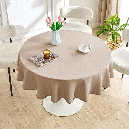 AUSSPVOCT 2 Pcs Textured Round Tablecloth 60 Inch for Dia 38’’ Tables - Waterproof Washable Wipeable Table Cloth Fabric Dining Table Cover for Birthday Party Farmhouse Outdoor Kitchen Tabletop Cover