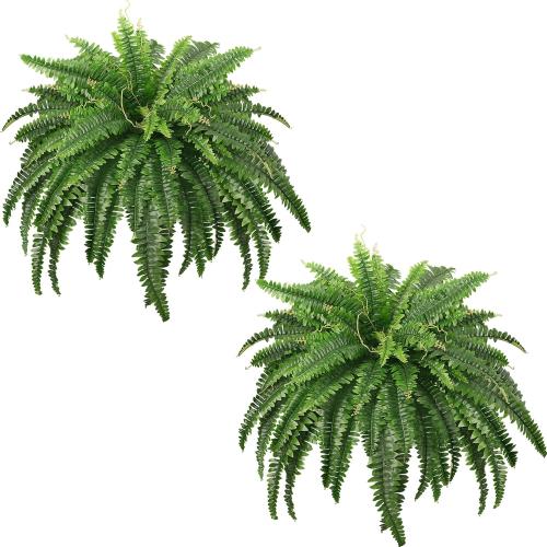 FOREST PRINCE 45 Fake Ferns, Realistic Large Artificial Bush Plants, 2 Artificial Boston Ferns with 59 Fronds for Outdoors Planter Indoor Home Garden Porch Decor