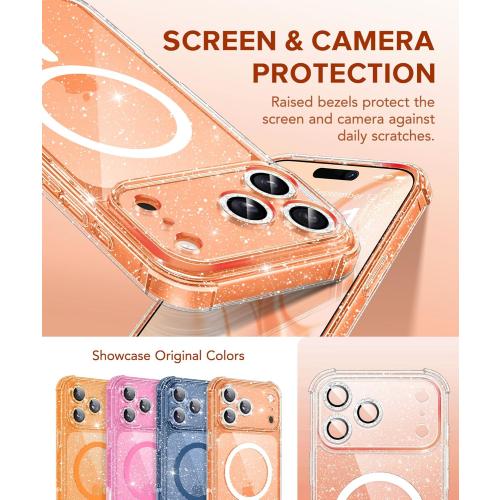 BERFY for iPhone 17 Pro Max Case for Women, Compatible with MagSafe, Clear Glitter Shockproof Protective Case, Anti-Yellowing, with Screen Protector & 3 Diamond Camera Lens Covers 6.9, Sparkle Clear
