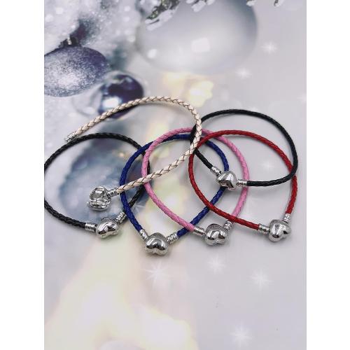 3mm Leather Charm Bracelet Heart Barrel Snap Clasp Handmade Braided Wristband for European Pandora Charm Bead Multiple Sizes 16-21CM