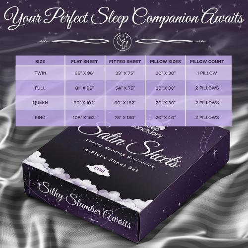 SLEEP SANCTUARY Satin Sheets King Size – 4 Piece Luxury Silky Bed Set, Softer Than Silk, 15 Deep Pocket, Cooling & Wrinkle-Free, Moisture-Wicking & Breathable for Hair & Skin (Striped Grey)