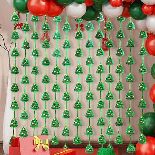 Christmas Party Backdrop Decorations 2 Pack 3.3x6.6ft Red Silver Green Photobooth Props Christmas Tree Pattern Metallic Tinsel Streamer Foil Fringe Curtains for Wall Door Ugly Sweater New Year