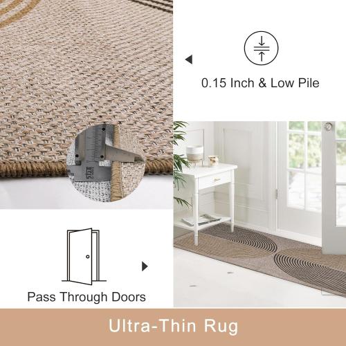 Lahome Modern Rainbow Round Rug, 6ft Easy Jute Circle Patio Rug Washable Indoor Outdoor Rugs for Living Room, Farmhouse Natural Round Area Rug Contemporary Carpet for Entryway Backyard