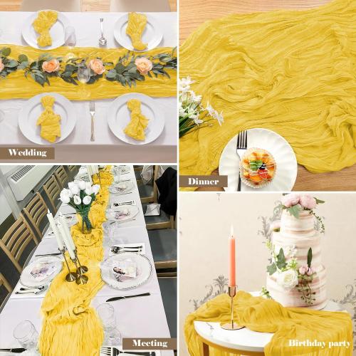 2 Pack 10 Ft Cheesecloth Table Runner Light Yellow Gauze Long Table Runners Boho Gauze Cheese Cloth Table Runner Rustic Sheer Runner for Wedding Party Table Decor ( 35 x 120 Inch ), TR-2-LY