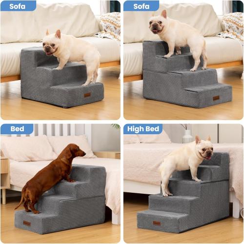 Dog Stairs for Small Dogs, 3-Step Non-Slip Pet Stairs for Couch Sofa and Chair, Dog Bed Stairs for Puppy, Older Cat,Grey,13.6 H