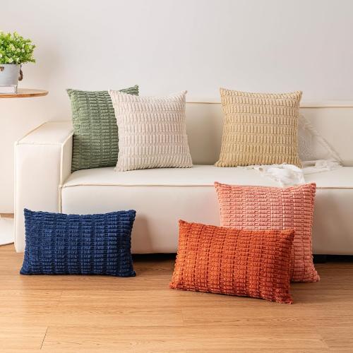 Pack of 2 Corduroy Decorative Throw Pillow Covers 18x18 InchSoft Boho Striped Pillow Covers Modern Farmhouse Home Decor for Sofa Living Room Couch Bed（Red）