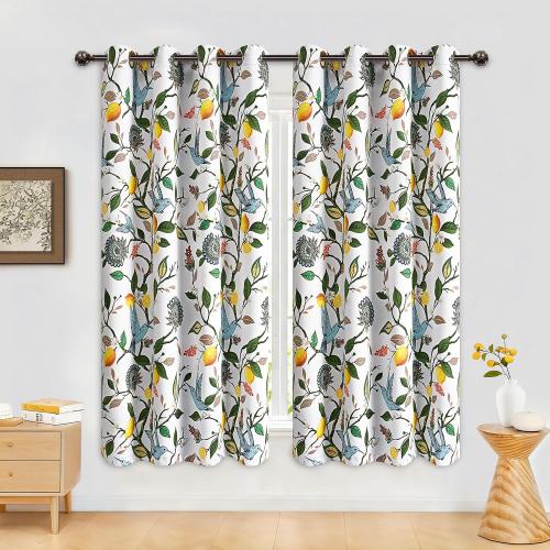 FRAMICS White Blackout Curtains Floral Grommet Curtains 63 Inch 2 Panels