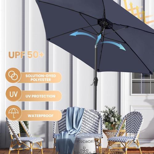 Ayge 7.5FT Large Outdoor Patio Umbrella Market Table Umbrella-UV Resistant, Easy Push Button Tilt and Crank, 6 Sturdy Fiberglass Ribs Heavy-Duty Pool Umbrella for Deck, Backyard,Garden, Yard,Navy