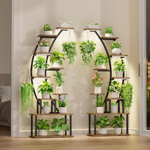 Plant Stand Indoor with Grow Lights, 63 Tall Indoor Plant Shelf, 9 Tiered Corner Plant Holder, Large Flower Display Shelves for Living Room, Bedroom, Office, Home Decor