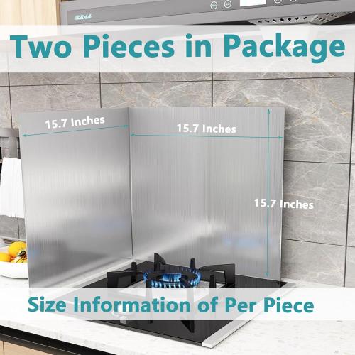 Grease Stove Splash Guard for Cooking | 2 Sided Kitchen Stove Splatter Guard Backsplash Back Splash Protector for Wall, Foldable Stainless Steel,15.7” X 15.7” X 15.7” Per Piece, 2 Pcs In Package