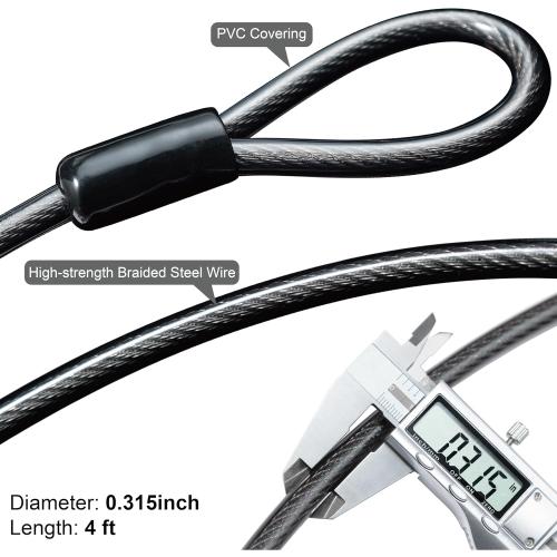 Grey and Black 4Ft Via Velo Bike U-Lock with Cable, Heavy Duty Anti-Theft Bicycle U Locks with 8mm Braided Steel and 3 Keys, 4ft Length Security Cable for Bike, Scooter Mountain Road Bike