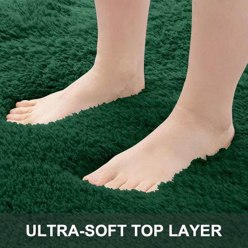 OMachine Washable Small Bedside Rug, Soft Fluffy Shaggy Rugs for Living Room, Bedroom, Indoor Floor Carpet for Kids Girls and Boys, Preppy Dorms, Nursery, Home Decor Aesthetic, Dark Green