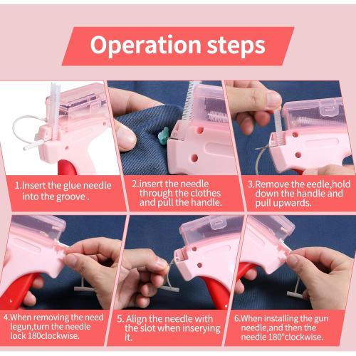 clothes stitch gun tagging gun for clothing for clothes，Single needle mini clothing embroidery sewing gun，the stitchy quick stitch sewing gun for clothes ，6-pin label gun and 2000 fasteners（Pink）