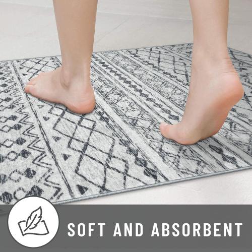 Moroccan Rugs for Entryway, 2x3 Grey Washable Small Area Rug, Non-Slip Ultra Soft Vintage Geometric Low-Pile Indoor Door Mat Floor Carpet for Indoor, Entrance, Kitchen
