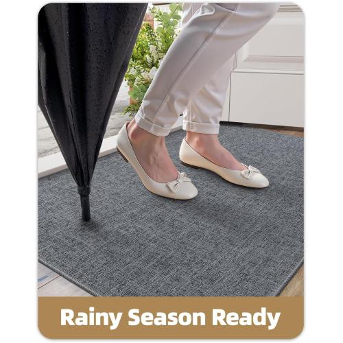 Color&Geometry Ultra Thin Indoor Door Mat (Rolled-up NO Creases) 32x48, Non Slip Rubber Backed Dirt Trapper Door Mat Indoor Entrance, Low Profile Entryway Mat, Easy Clean, Dark Grey Linen