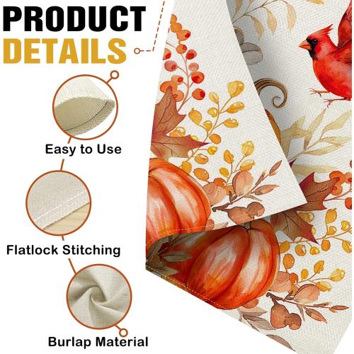 Dyrenson Welcome Fall Pumpkin Cardinal Decorative Garden Flag, Autumn Thanksgiving Harvest Red Bird Yard Outside Home Decoration, Farmhouse Leaves Burlap Outdoor Small Decor Double Sided 12 x 18