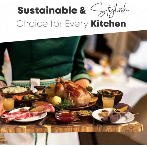 30 x 20 Acacia Wood End Grain Cutting Board Extra Large, XXXL Noodle Board Stove Cover, Heavy-Duty Butcher Block, 3XL Meat Chopping Board, Oversized Turkey Carving Board, Charcuterie Board