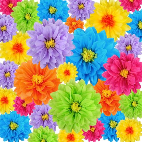 Geyee 18 Pcs Mexican Paper Flowers,Bright Color,6 8 10