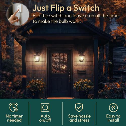 ALAMPEVER ST19 Dusk to Dawn LED Outdoor Light Bulb, 800LM Sunlight Sensor Light Bulbs, 7W (60W Equivalent), 5000K Daylight White, Automatic Light Bulb for Porch, Patio, Garage, 4 Pack, Non-Dimmable