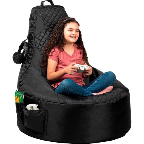 Throne Boss Gaming Bean Bag Chair for Kids with High Back – Floor Gaming Chair, Easy to Clean Oxford 420D Fabric, Large Side Pockets, Headphone Hanger – Cover ONLY Add 200 Liters Beans (Black)